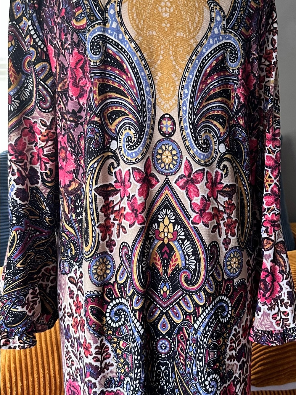 ECI Paisley Floral Long Sleeve Dress in Pink, Blue, Gold, Black
